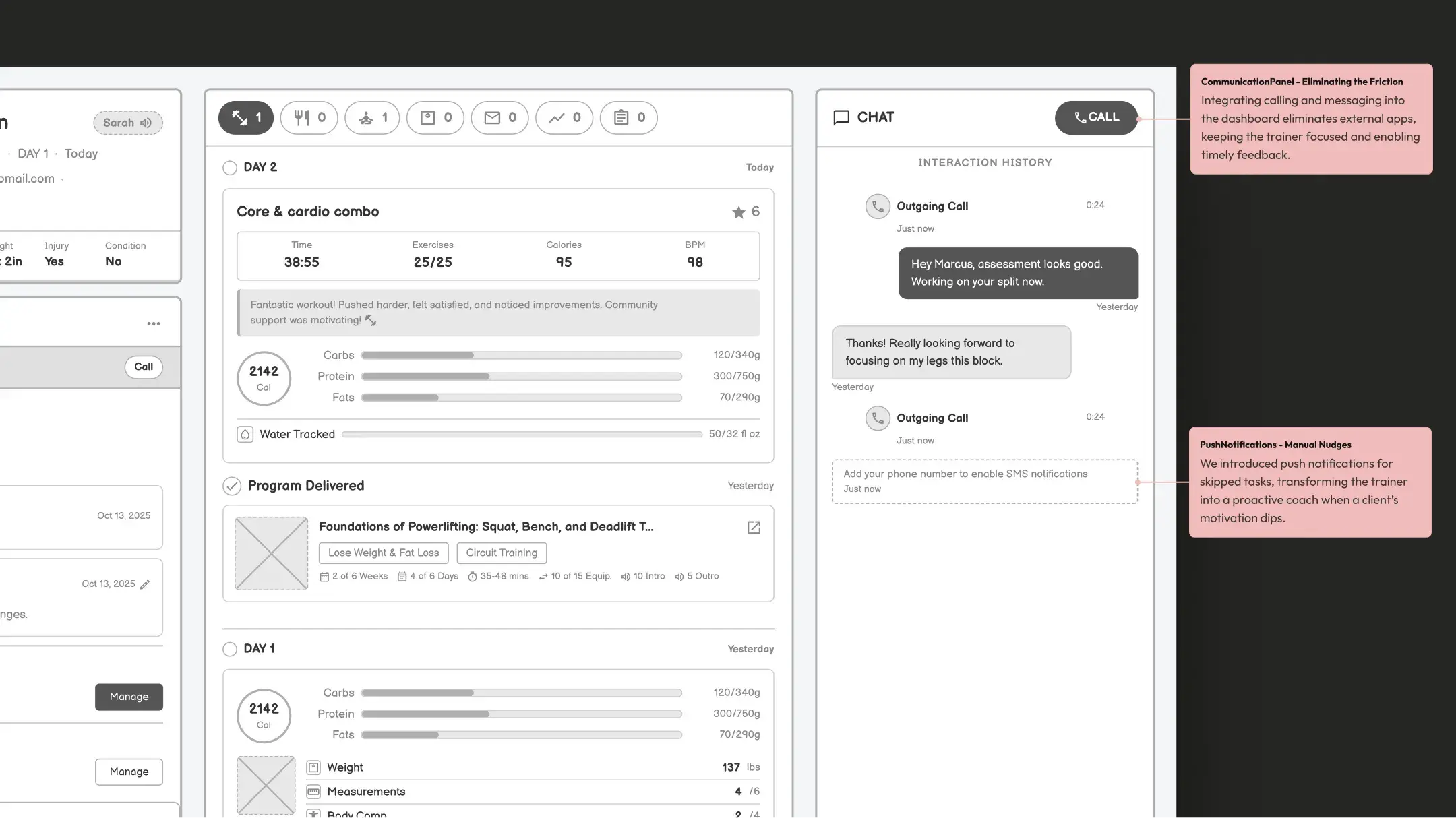 Proactive coaching suite features