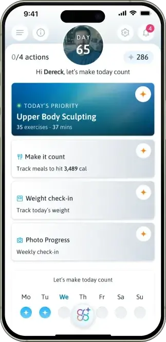Trainest Today’s Plan: Day 65, 0 of 4 actions, Today’s Priority Upper Body Sculpting, then meals, weight check-in and photo progress