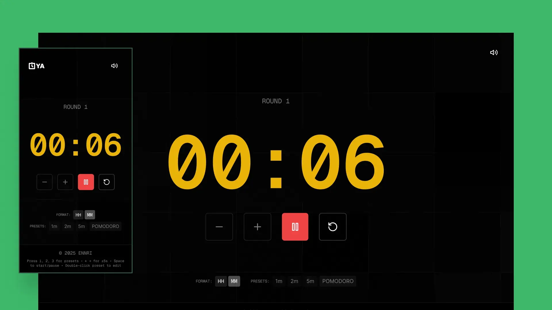 The timer at 00:06 in yellow, on desktop and mobile